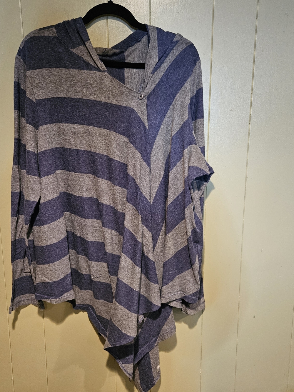 Calvin Klein Jeans Striped Hooded Poncho in Navy and Gray